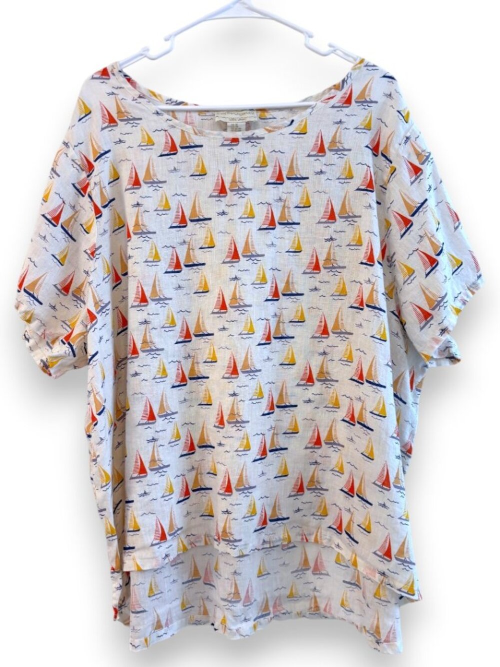 Cynthia Rowley 100% Linen Sailboat Tunic Coastal Nautical Resort Plus Size 3X